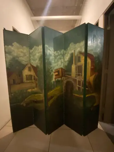 Biombo con paisaje pintado a mano - miniatura 3