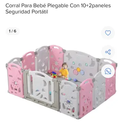 Corral para bebé plegable rosa y gris - miniatura 1