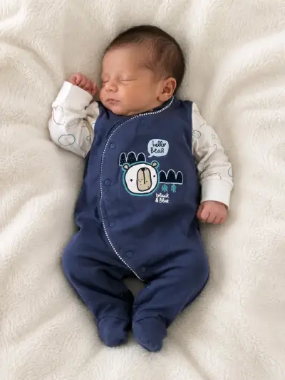 Pijama bebé azul con oso - miniatura 1