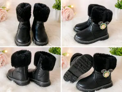 Botas negras para niña con peluche - miniatura 1