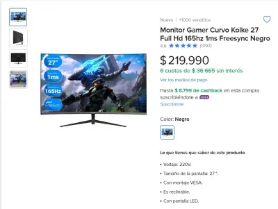 Monitor curvo Kogan 27 pulgadas - miniatura 4