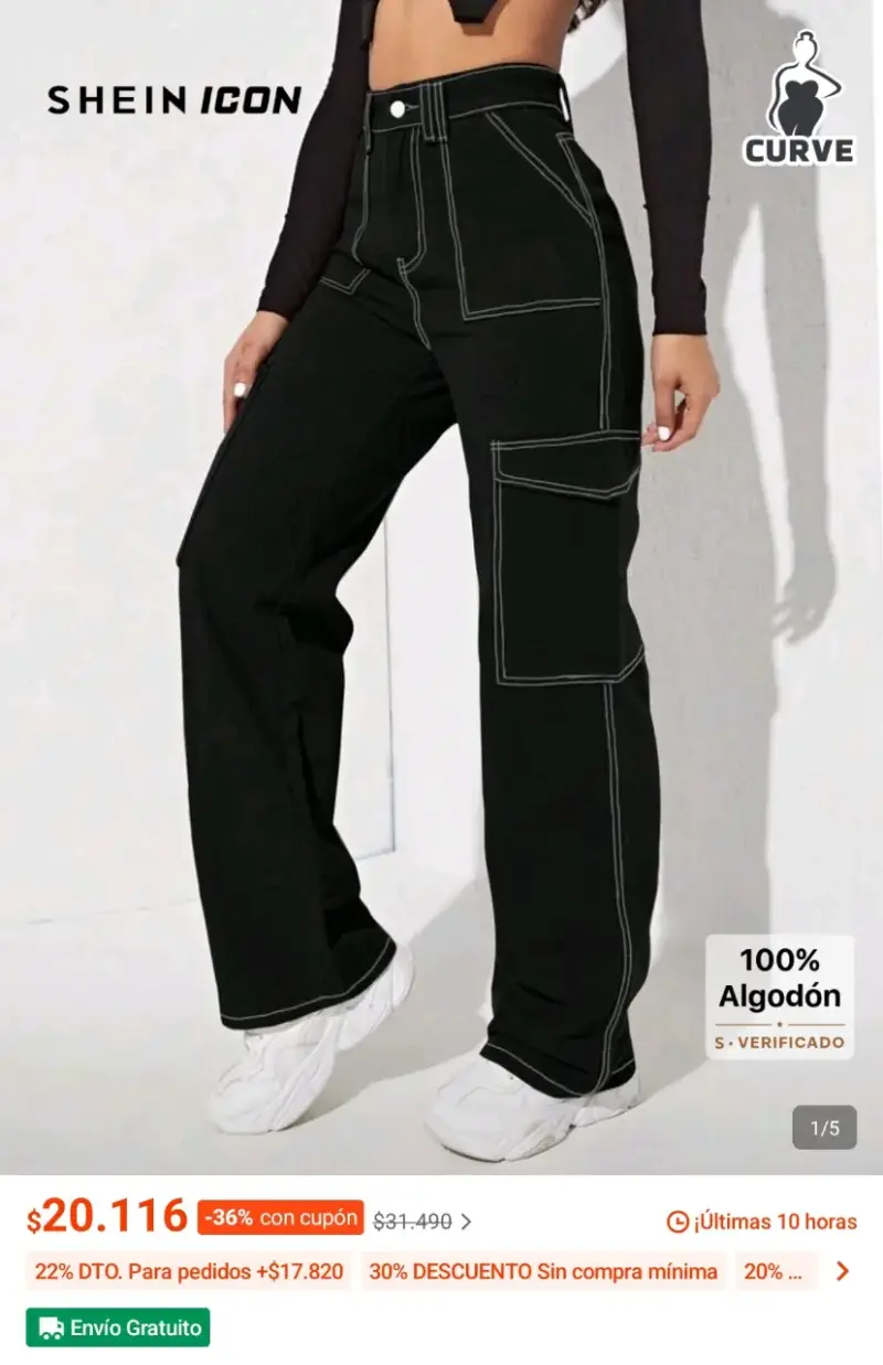 Pantalones cargo negros mujer - 2