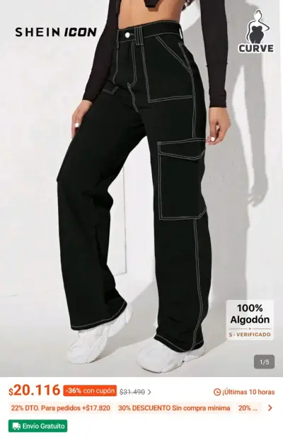 Pantalones cargo negros mujer - miniatura 2