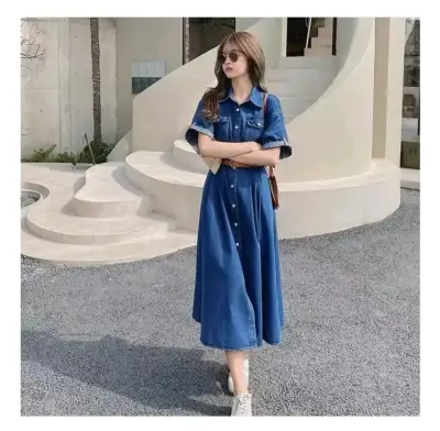Vestido denim largo azul - miniatura 2
