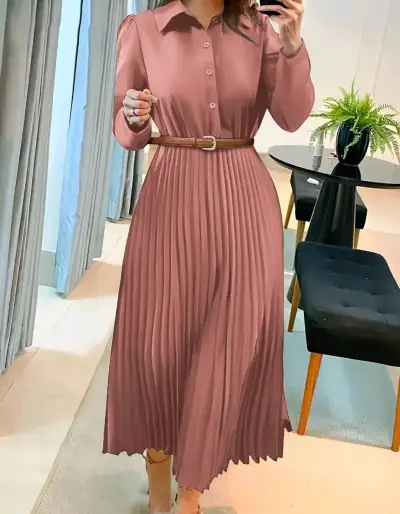 Vestido midi plisado rosa - miniatura 1
