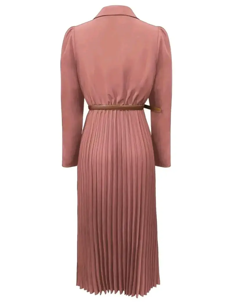 Vestido midi plisado rosa - 2