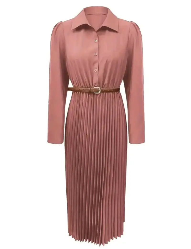 Vestido midi plisado rosa - 3