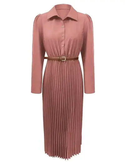 Vestido midi plisado rosa - miniatura 3