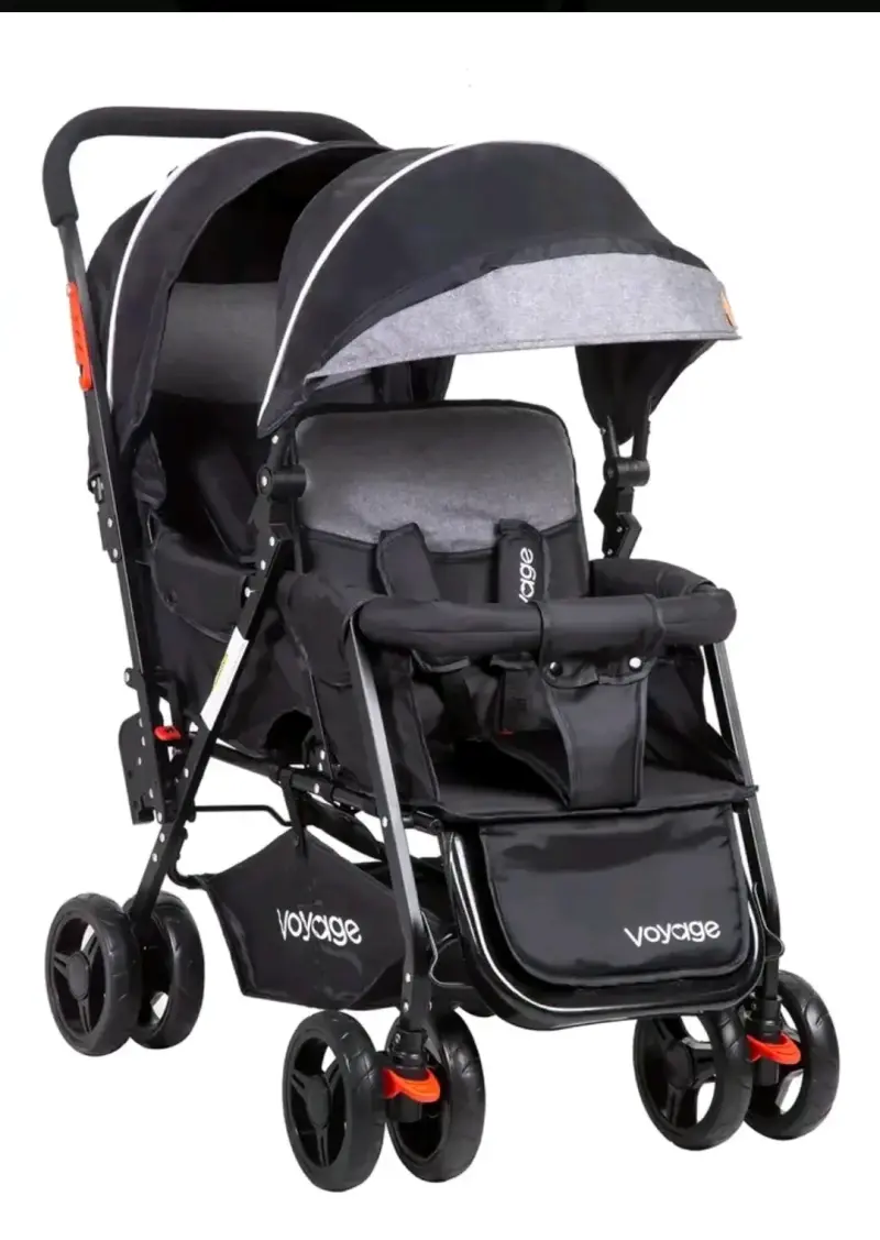 Coche doble para bebé negro