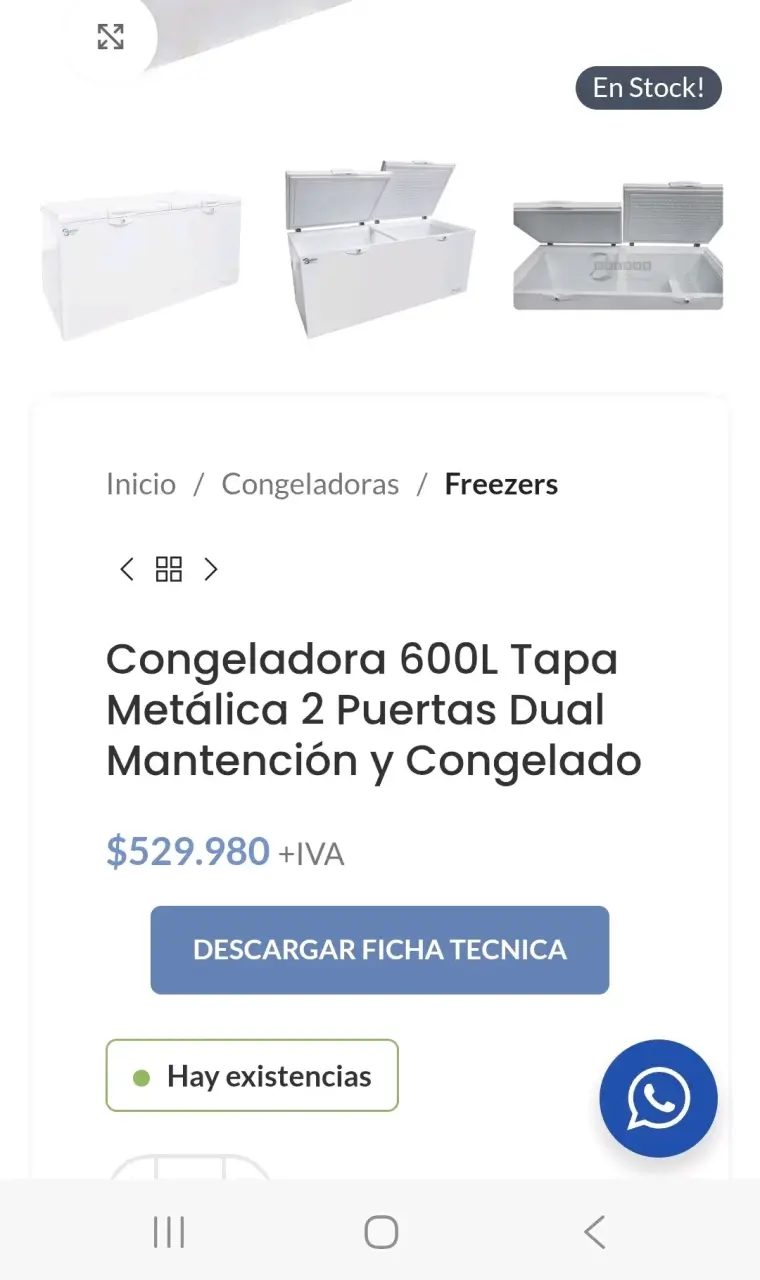 Vitrina refrigerada 2 puertas 830L mas congeladora - 2