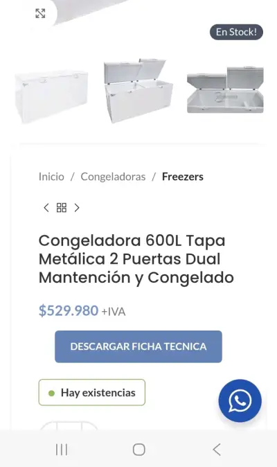 Vitrina refrigerada 2 puertas 830L mas congeladora - miniatura 2