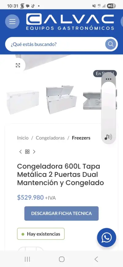 Vitrina refrigerada 2 puertas 830L mas congeladora - miniatura 3
