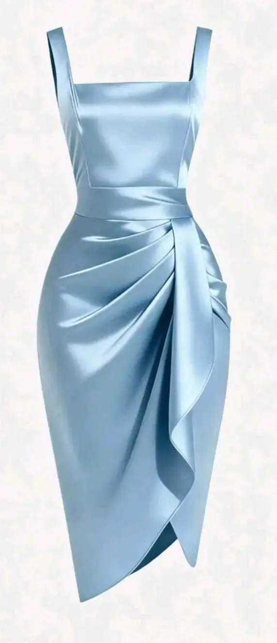 Vestido de fiesta azul satinado - 1