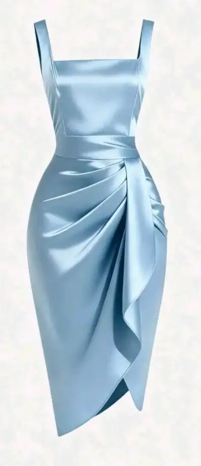 Vestido de fiesta azul satinado - miniatura 1