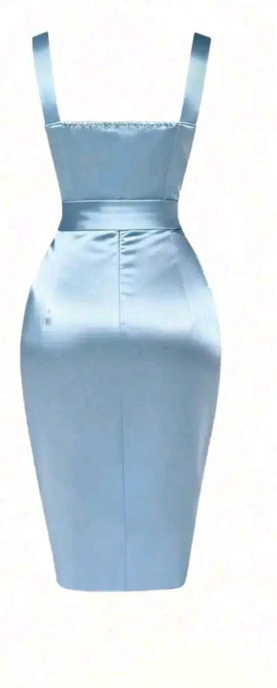 Vestido de fiesta azul satinado - 2