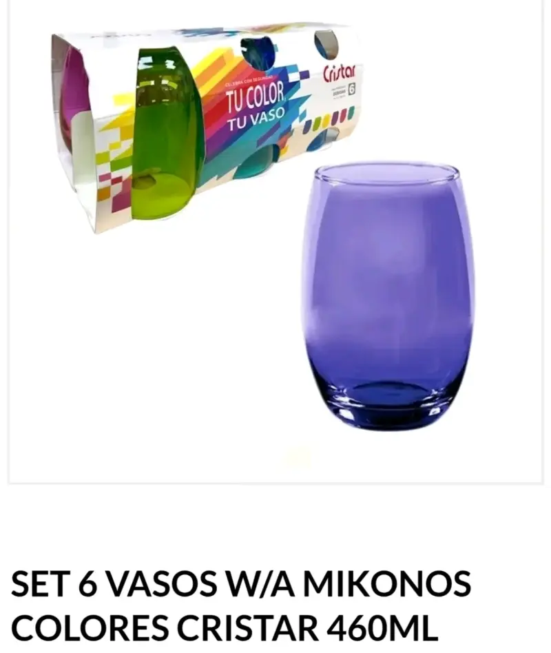 Set 6 vasos de colores Cristar - 2