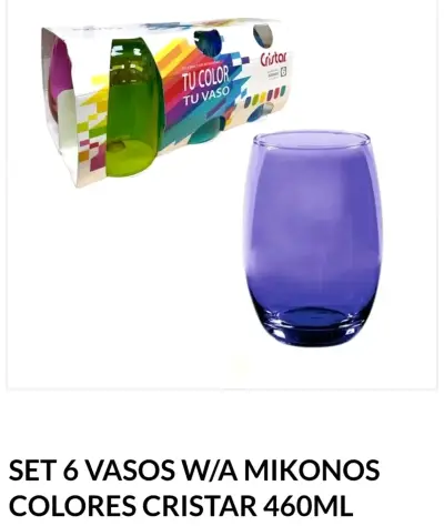 Set 6 vasos de colores Cristar - miniatura 2