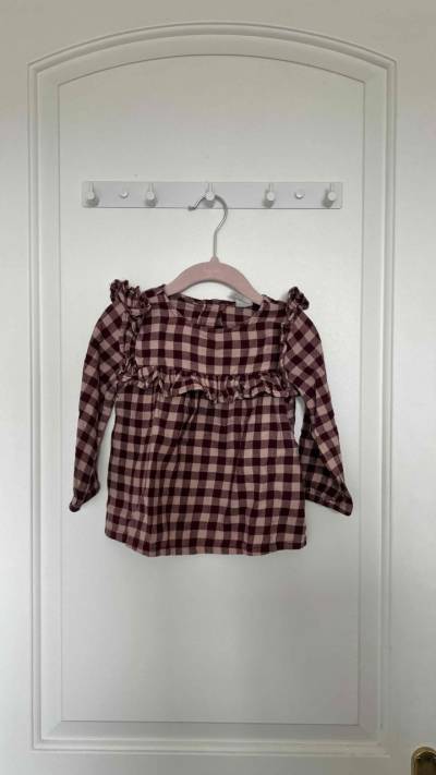 Blusa niña cuadrillé burdeos 12 meses - miniatura 1