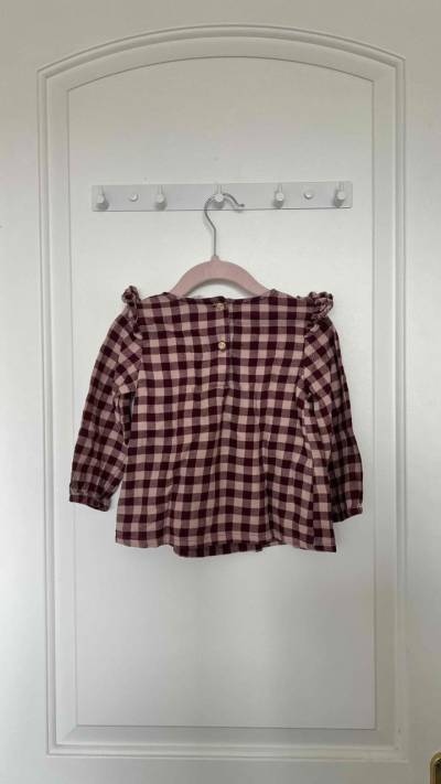 Blusa niña cuadrillé burdeos 12 meses - miniatura 2