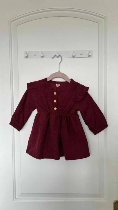 Vestido cotelé / pana burdeo niña 1-2 años - miniatura 1