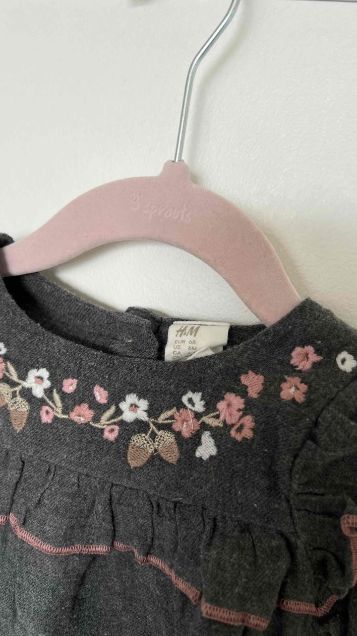 Vestido gris bordado niña 6 meses - 2