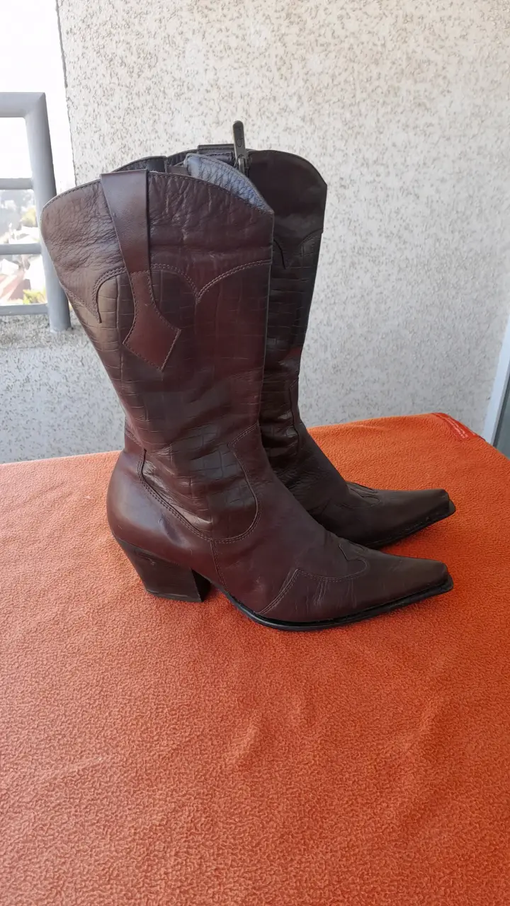 Botas vaqueras de cuero marrón - 3