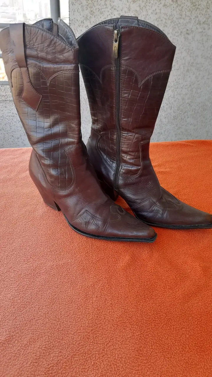 Botas vaqueras de cuero marrón - 4