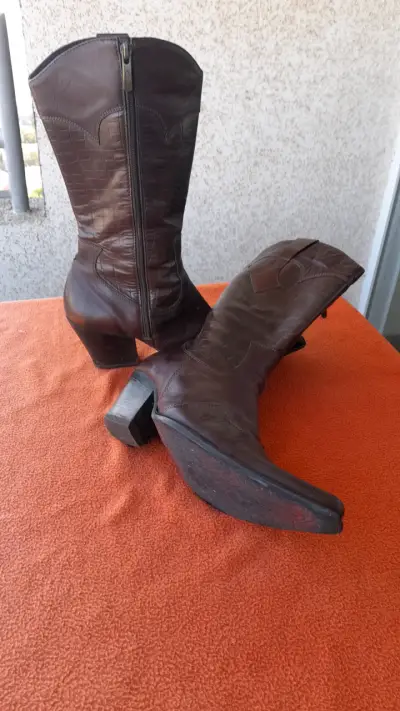 Botas vaqueras de cuero marrón - miniatura 5