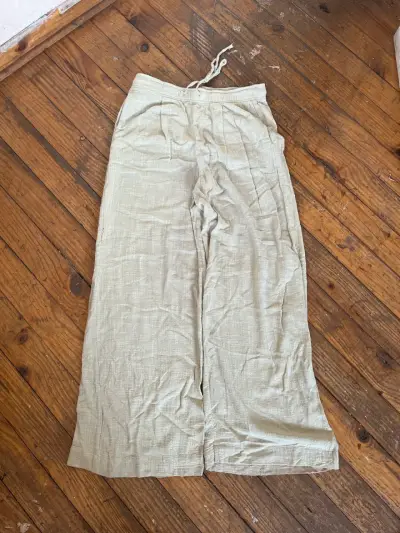 Pantalón beige de lino relajado - miniatura 1