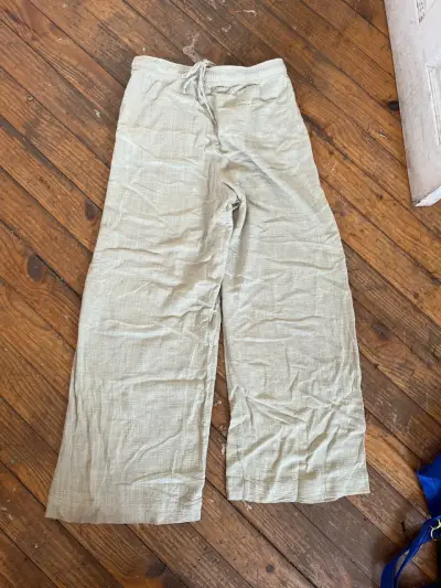 Pantalón beige de lino relajado - miniatura 2