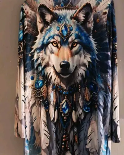 Chaqueta cardigan delgada, estampada lobo azul - miniatura 2