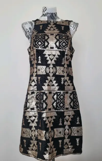 Vestido corto de terciopelo negro con lentejuela - miniatura 1