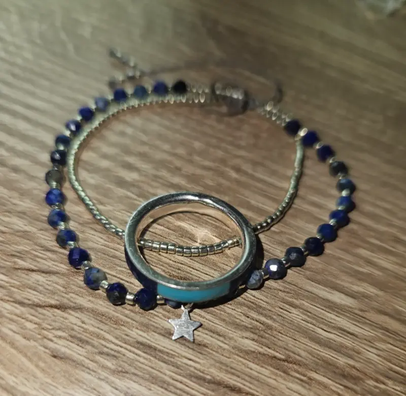 Anillo de plata de lapizlazuli con turquesa - 1