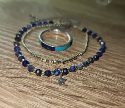 Anillo de plata de lapizlazuli con turquesa - miniatura 2