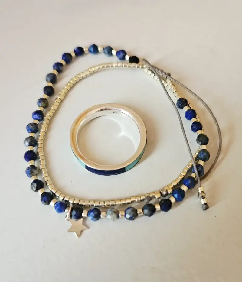 Anillo de plata de lapizlazuli con turquesa - 3