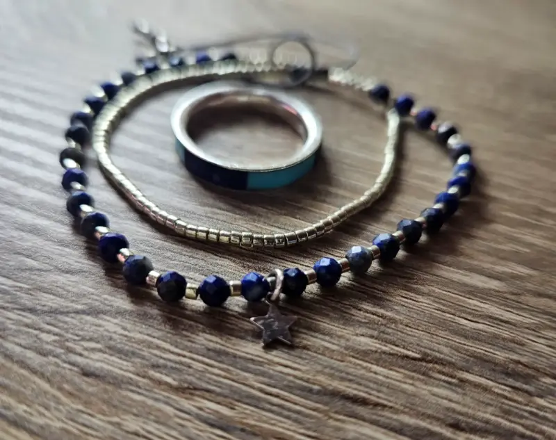 Anillo de plata de lapizlazuli con turquesa - 4