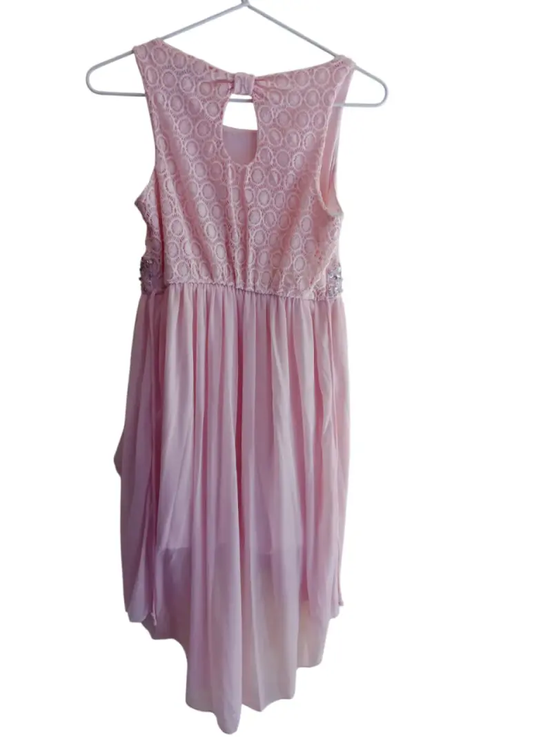 Vestido rosa con encaje y cintura bordada niña - 2