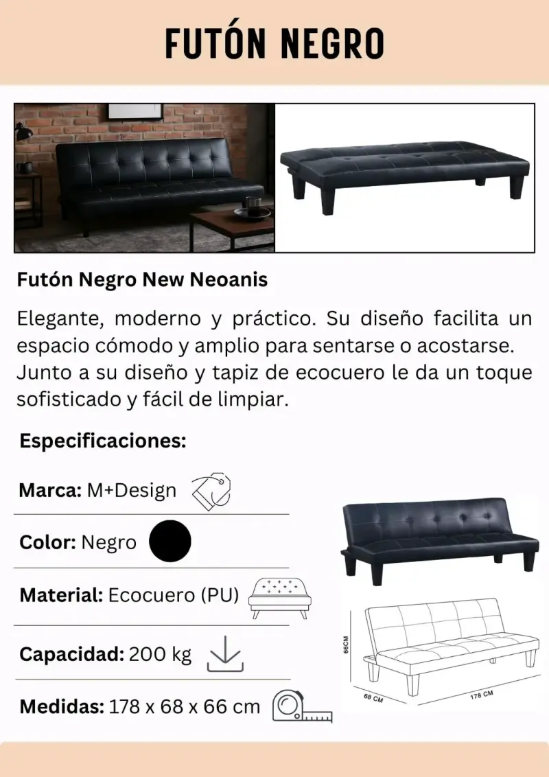 Futón negro de ecocuero