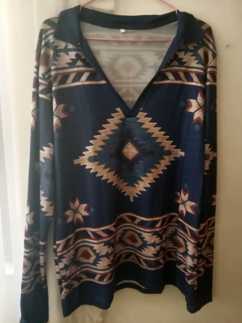Polerón estilo étnico azul delgado - 2