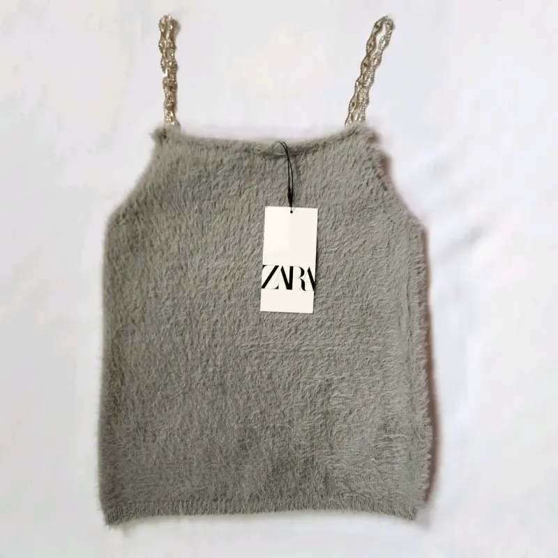 Top gris con tirantes trenzados Zara retorno - 1