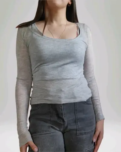 Polera gris de manga larga - miniatura 4