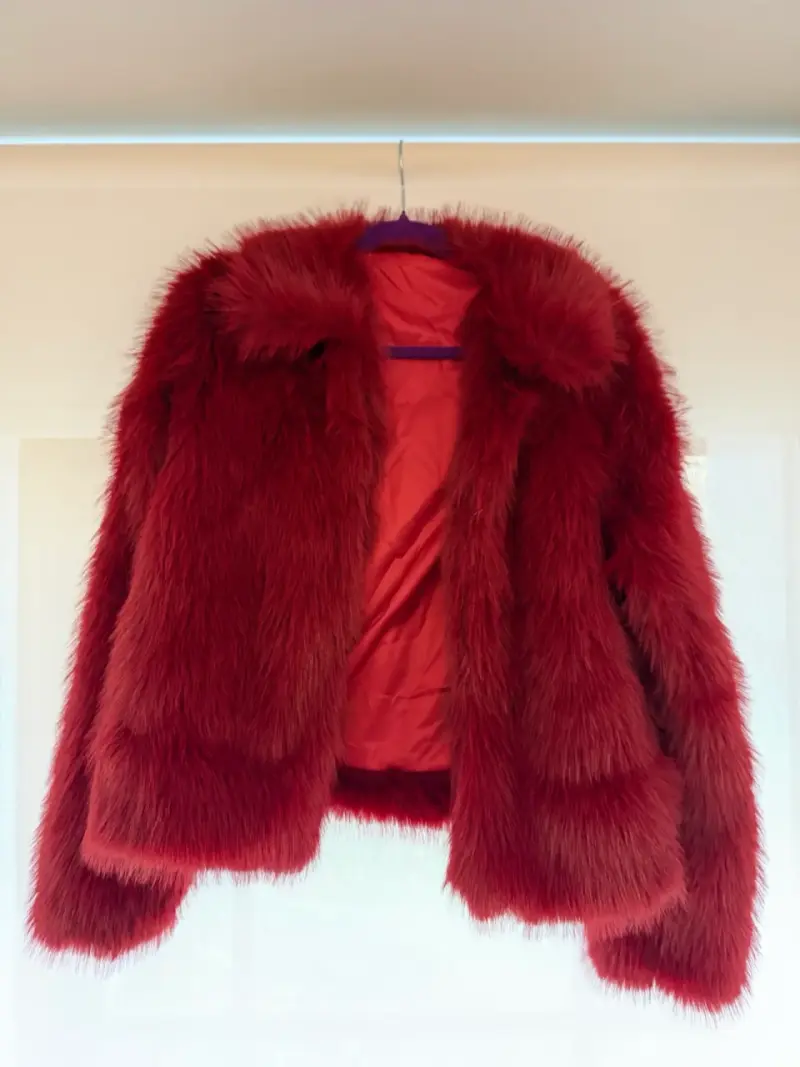 Chaqueta de pelo sintético roja - 3