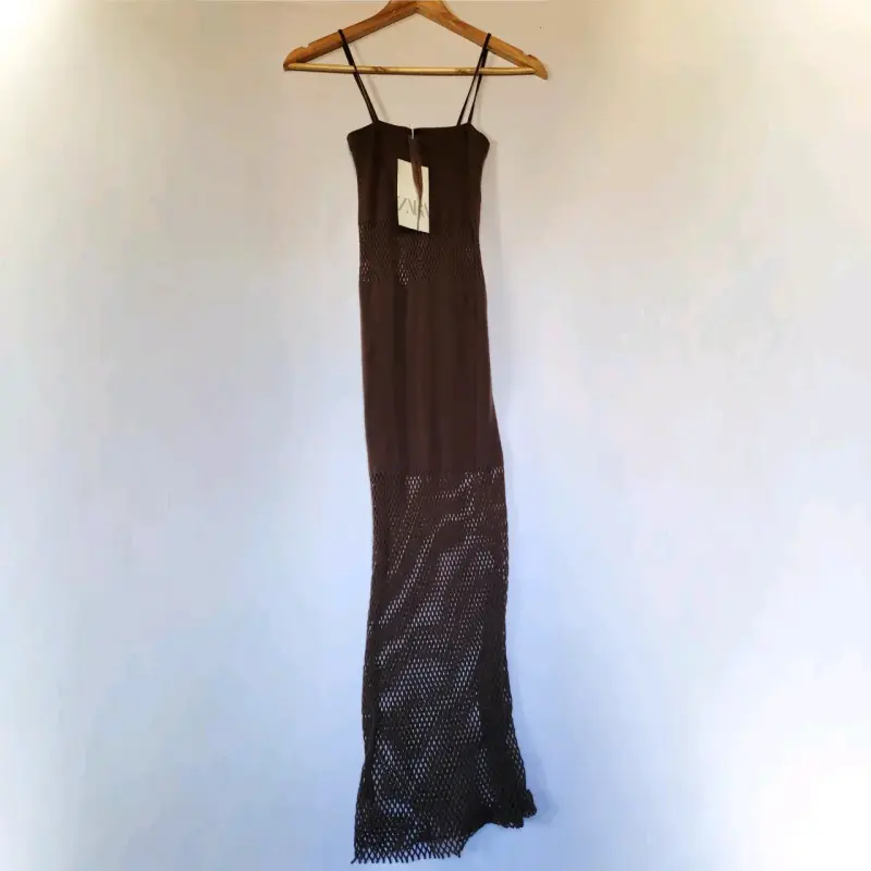 Vestido largo marrón de tirantes Zara(retorno) - 1