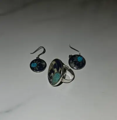 Aros y anillo de plata lapizlazuli - miniatura 4