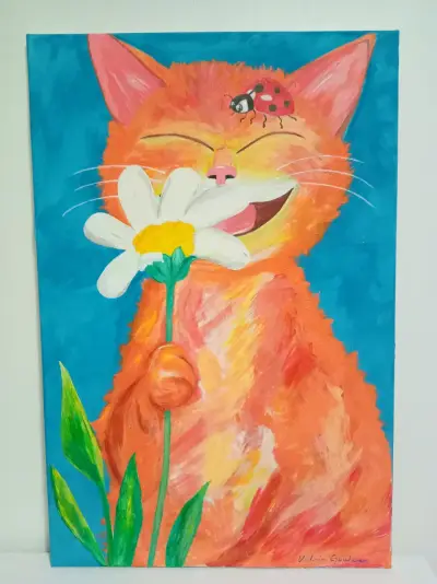 Pintura de gato sonriente - miniatura 1
