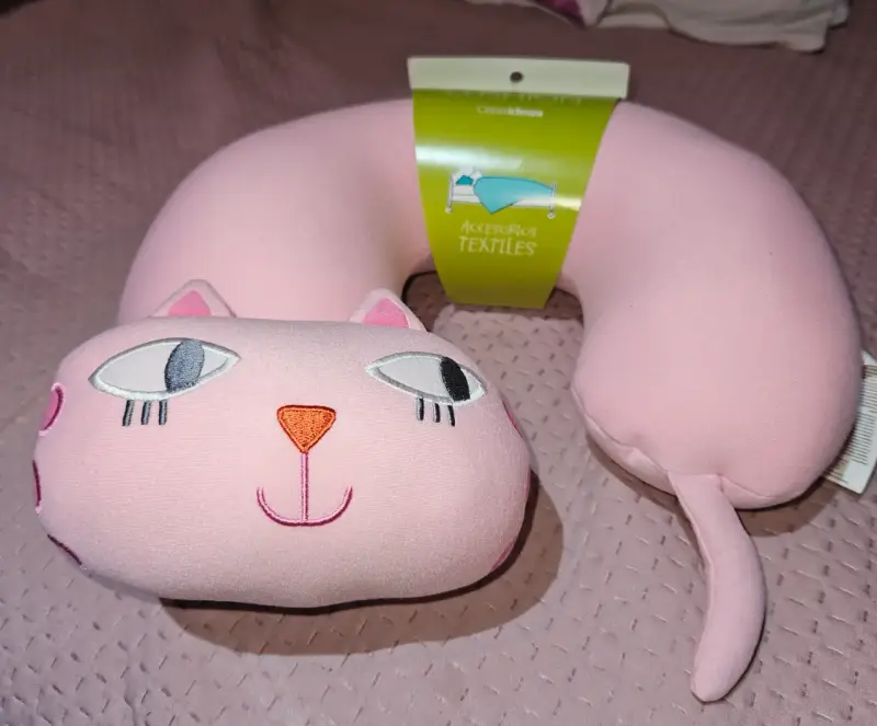 Almohada de cuello rosa gato - 1