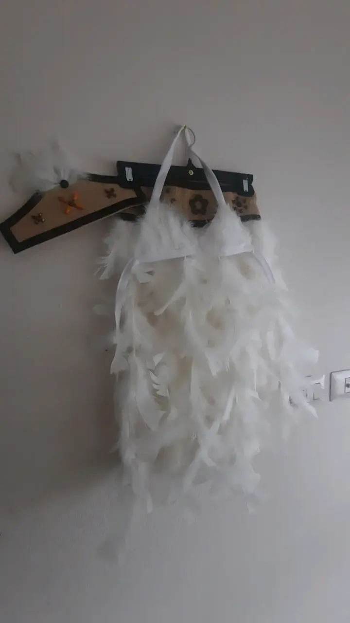 Traje pascuense blanco con plumas - 2