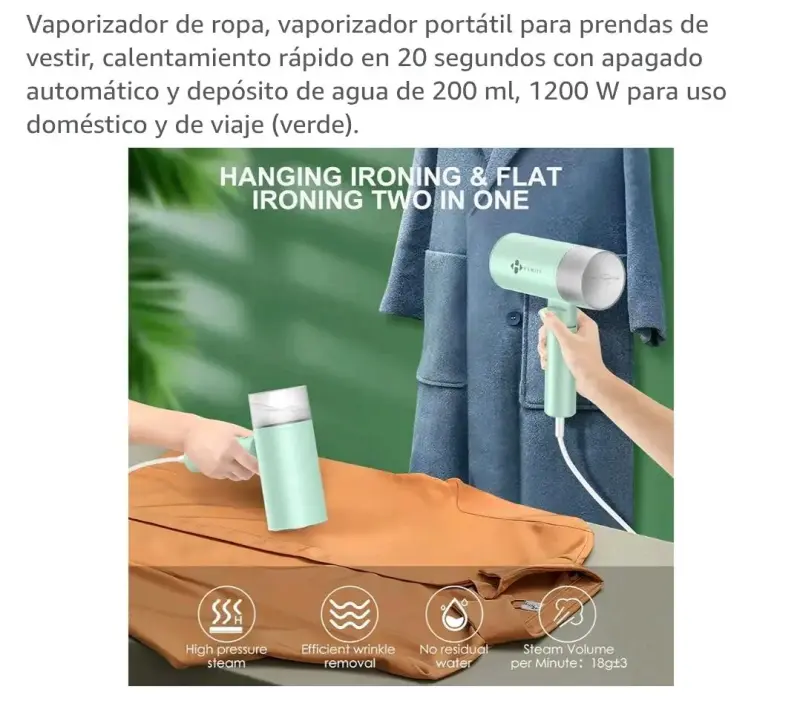 Vaporizador de ropa portátil verde