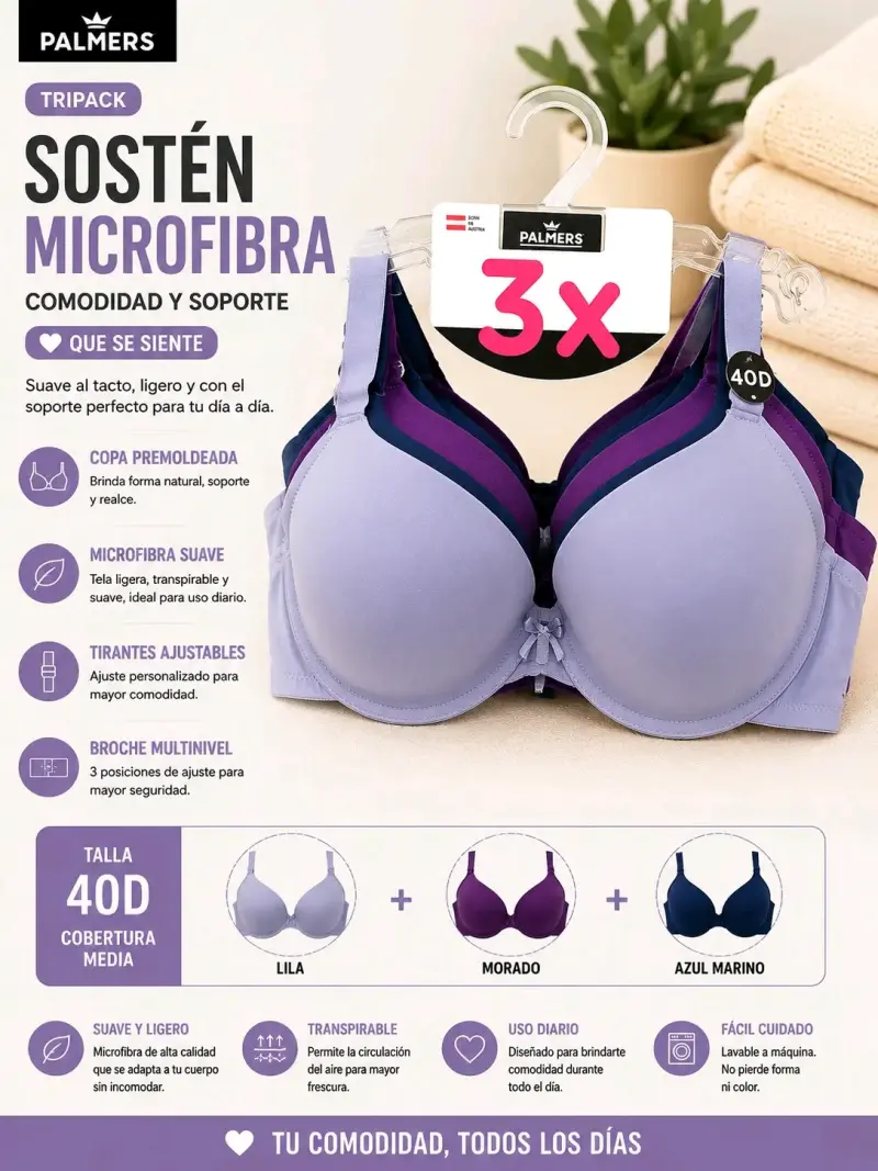 TriPack Sostén Microfibra Palmers - 2