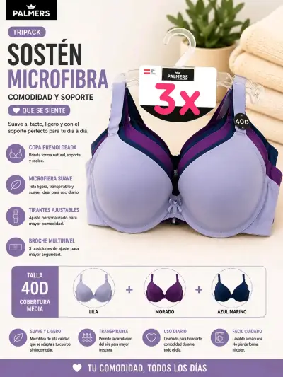 TriPack Sostén Microfibra Palmers - miniatura 2